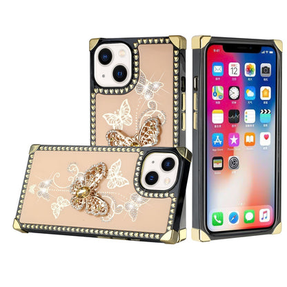 For Apple iPhone 12 /12 Pro (6.1") Fashion 3D Butterfly Square Hearts Diamonds Bling Sparkly Ornaments  Phone Case Cover