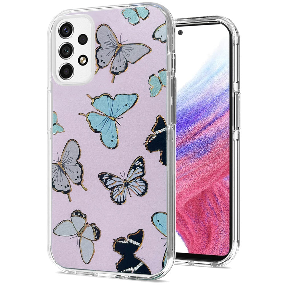 For Samsung Galaxy A13 5G Stylish Gold Layer Printing Design Hybrid Rubber TPU Hard PC Shockproof Armor Rugged Slim Butterflies Phone Case Cover