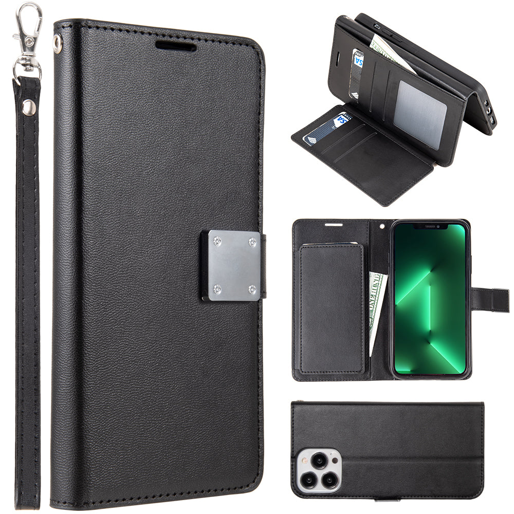 For Apple iPhone 13 Pro Max (6.7") Leather Wallet Case with 6 Credit Card, Cash Slost and Lanyard Dual Flip Pouch Pocket Stand  Phone Case Cover