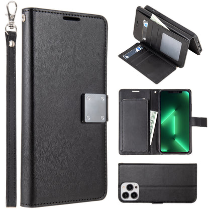 For Apple iPhone 11 (6.1") Leather Wallet Case with 6 Credit Card, Cash Slost and Lanyard Dual Flip Pouch Pocket Stand Black Phone Case Cover