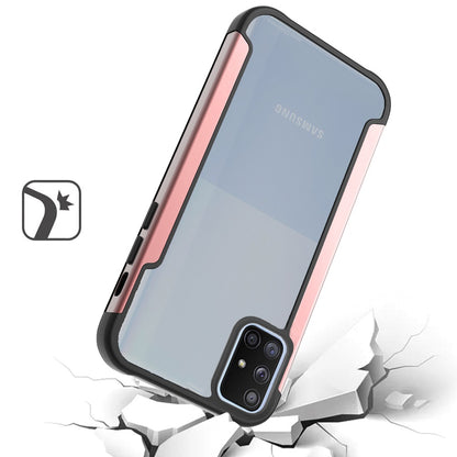 For Samsung Galaxy A71 5G Hybrid Aluminum Alloy Metal Clear Transparent Back Hard PC TPU Bumper Frame Armor Shockproof Rose Gold Phone Case Cover