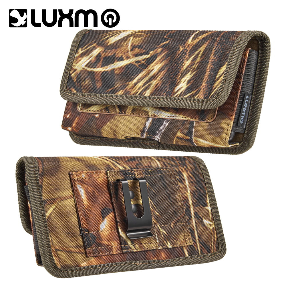 For Samsung Galaxy A13 5G Universal Horizontal Cell Phone Case Camo Print Holster Carrying Pouch with Belt Clip and 2 Card Slots fit XL Devices 7" [Camouflage]