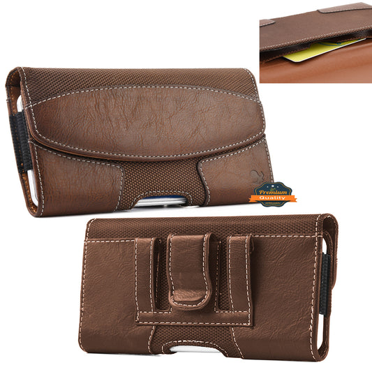 For Samsung Galaxy A23 5G Horizontal Universal Pouch Case PU Leather Cell Phone Holster with Belt Clip and Card Slot Pocket Cover (Size 6.3") [Brown]