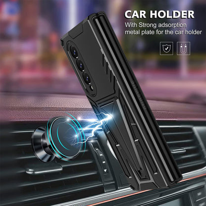 For Samsung Galaxy Z Fold 3 5G Hybrid Armor Rugged with Kickstand, Supports Magnetic Car Mount Dual Layer Hard PC Protective  Phone Case Cover