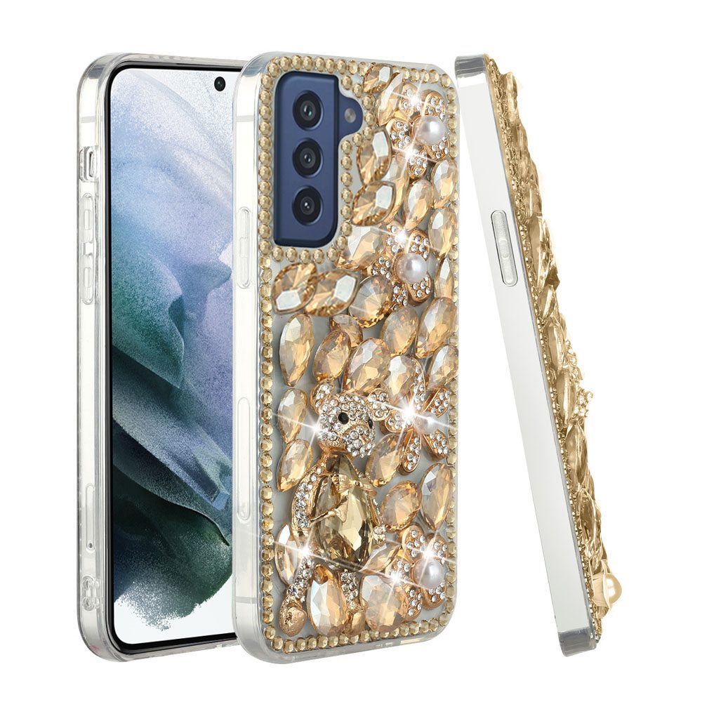 For Samsung Galaxy S22+ Plus Bling Crystal 3D Full Diamond Luxury Sparkle Rhinestone Hybrid Bumper Protective  Phone Case Cover