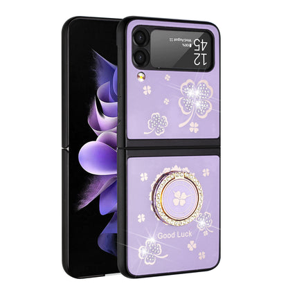 For Samsung Galaxy Z Flip 3 5G Diamond Bling Sparkly Glitter Ornaments Engraving Hybrid with Ring Stand Holder Fashion  Phone Case Cover