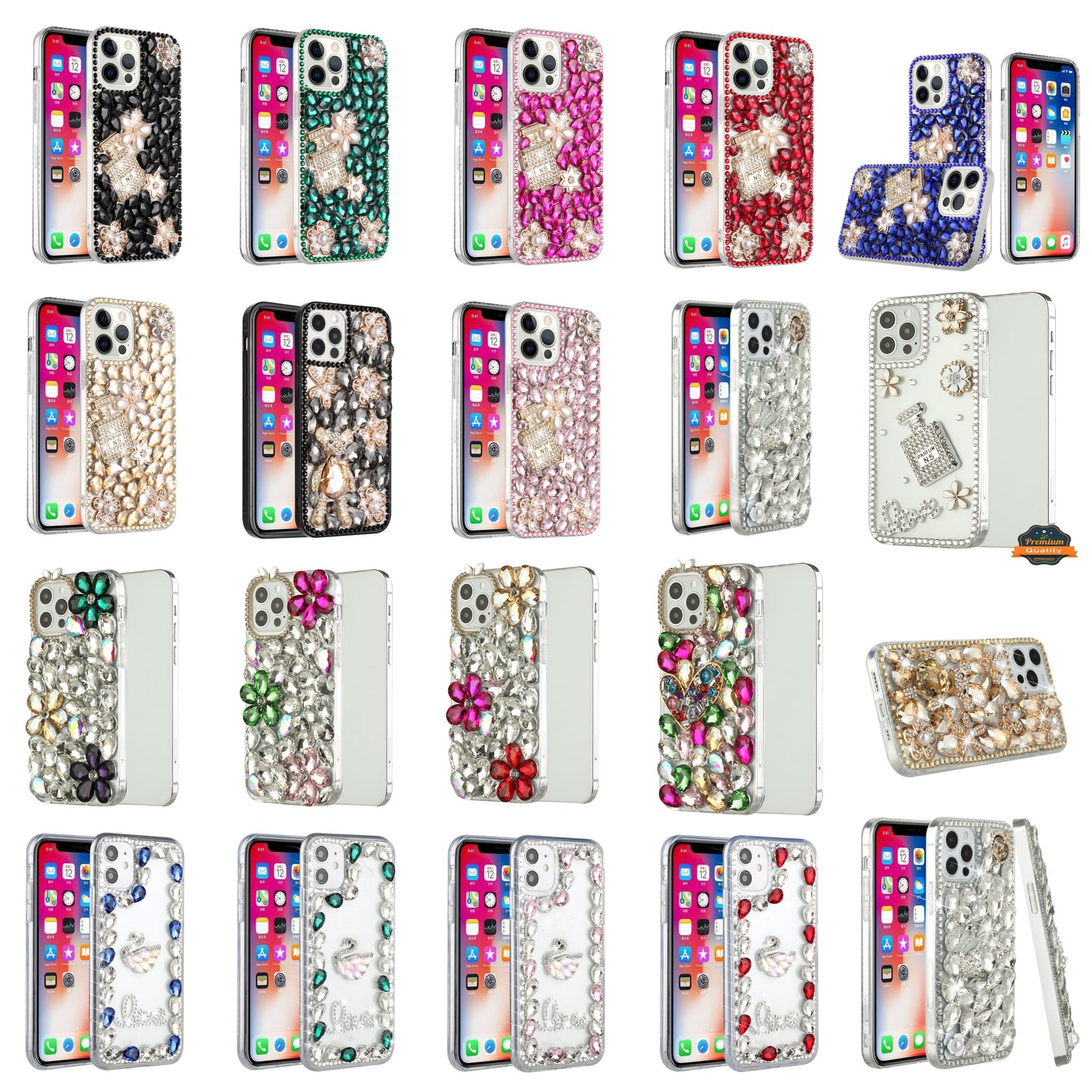 For Apple iPhone 13 Pro Max 6.7" Bling Crystal 3D Full Diamonds Luxury Sparkle Rhinestone Hybrid Protective  Phone Case Cover