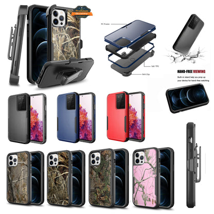 For Apple iPhone 11 (6.1") Hybrid Rugged Shockproof 3-Layer Military Durable Heavy Duty with 360 Swivel Belt Clip Kickstand & Holster  Phone Case Cover