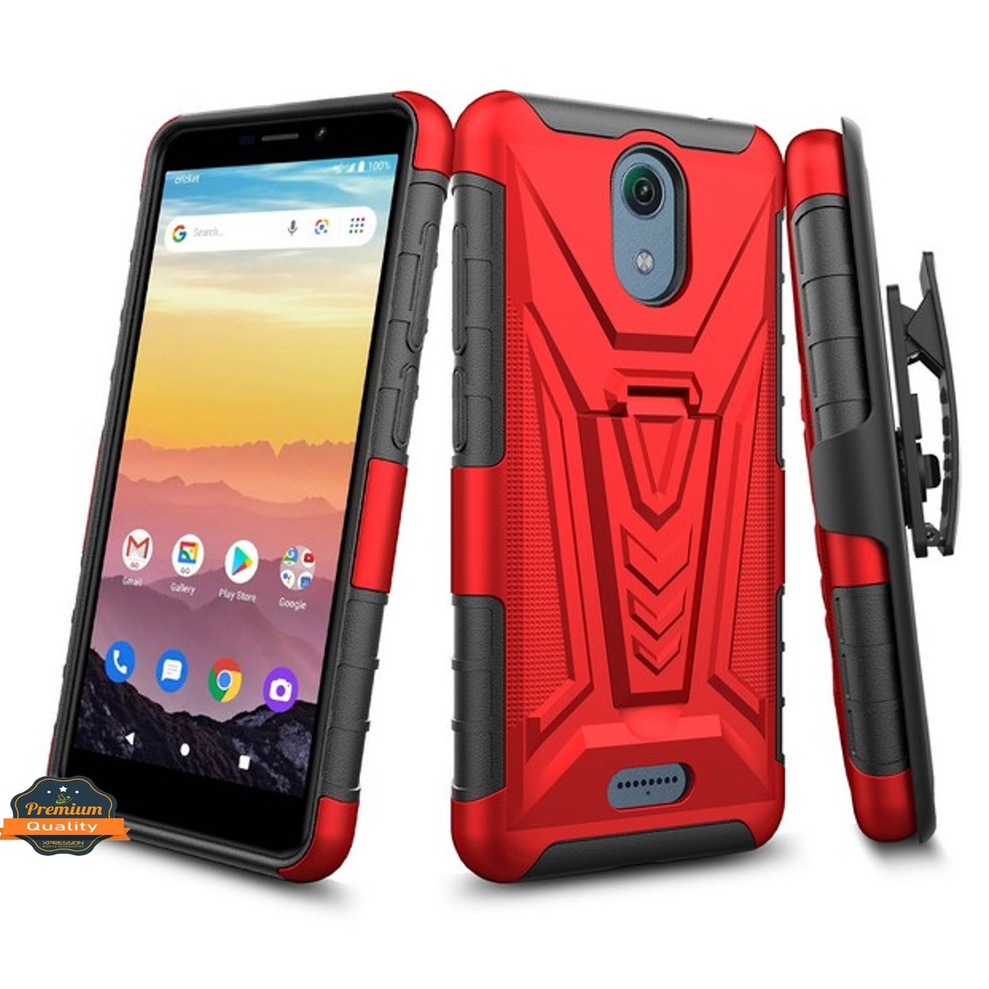 For AT&T Calypso Hybrid Armor V Kickstand with Swivel Belt Clip Holster Heavy Duty 3 in 1 Stand Defender Shockproof Rugged  Phone Case Cover