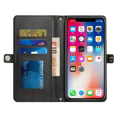 For T-Mobile Revvl 6 Pro 5G /Revvl 6 5G 9 ID Cash Card Slots Holder Carrying Pouch Folio Flip PU Leather Lanyard & Kickstand  Phone Case Cover