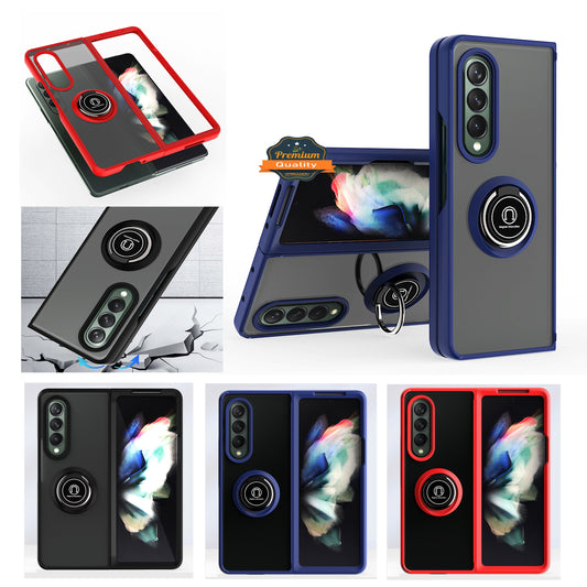 For Samsung Galaxy Z Fold 3 5G Hybrid Protective PC & TPU Shockproof with 360° Rotation Ring Kickstand Magnetic Metal Stand  Phone Case Cover