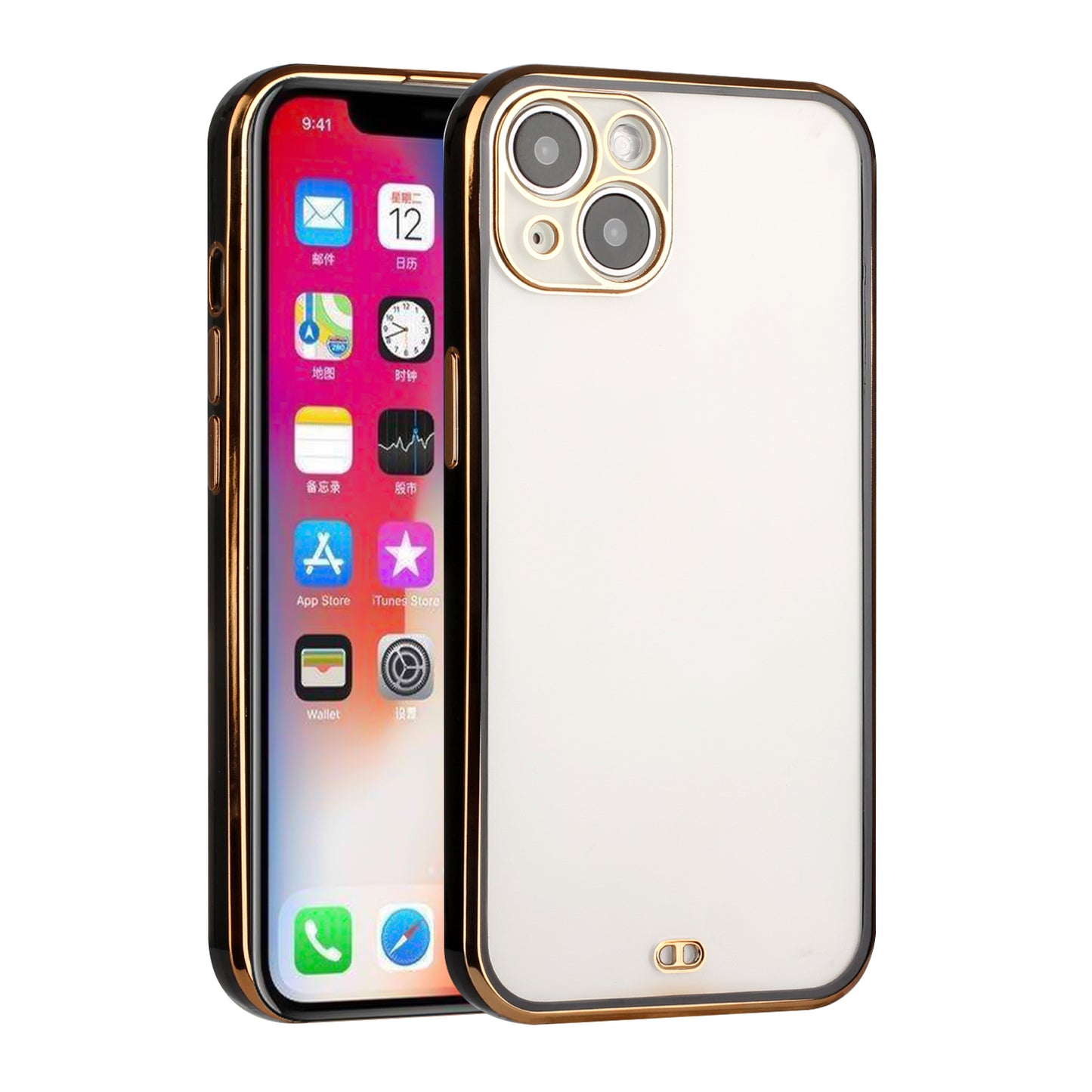 For Apple iPhone 12 Pro Max (6.7") Slim Hybrid Gold Plated Chrome Transparent Rubber Gummy Hard PC TPU Protective  Phone Case Cover