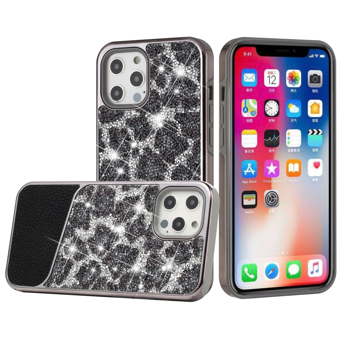 For Apple iPhone 11 Pro MAX Bling Animal Design Glitter Hybrid Thick TPU Shiny Protective Rubber Frame  Phone Case Cover