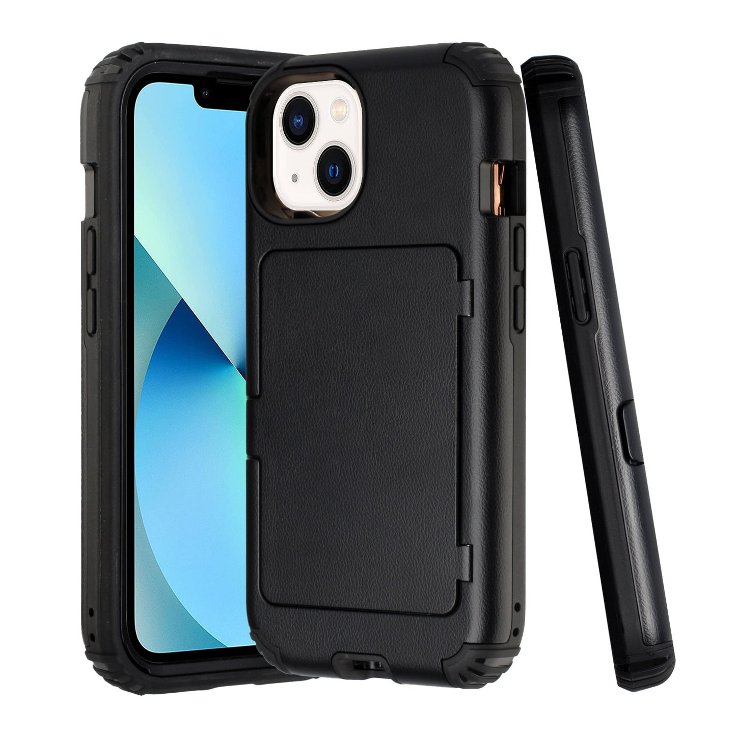 For Apple iPhone 11 (6.1") Wallet Design with Credit Card Holder, Hidden Back Mirror Stand Heavy Duty Hybrid Shockproof  Phone Case Cover