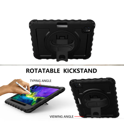 Case for Apple iPad Air 4 / iPad Air 5 / iPad Pro (11 inch) Hybrid 3in1 Armor Rugged with Built-in Kickstand 360° Rotatable Stand & Shoulder Hand Strap Corner Shockproof Black Tablet Cover