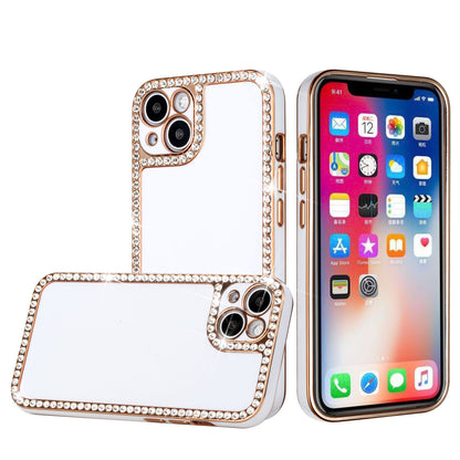 For Apple iPhone 13 /6.1" All Around 3D Diamonds Rhinestone Chrome Frame TPU Shiny Bling Glitter Protective  Phone Case Cover