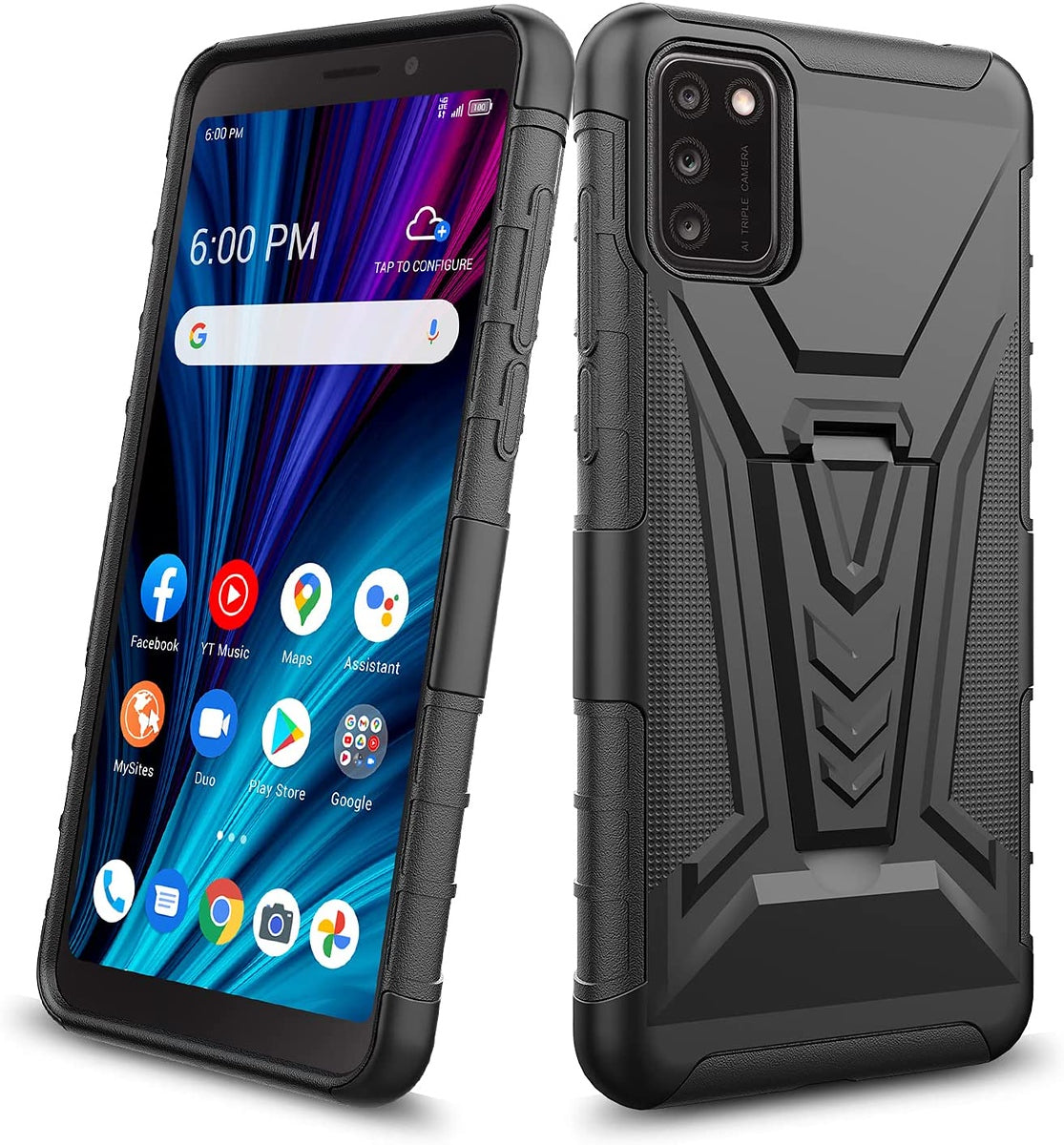 For TCL A3 /A509DL Hybrid Armor Kickstand with Swivel Belt Clip Holster Heavy Duty 3 in 1 Defender Shockproof Rugged Black Phone Case Cover