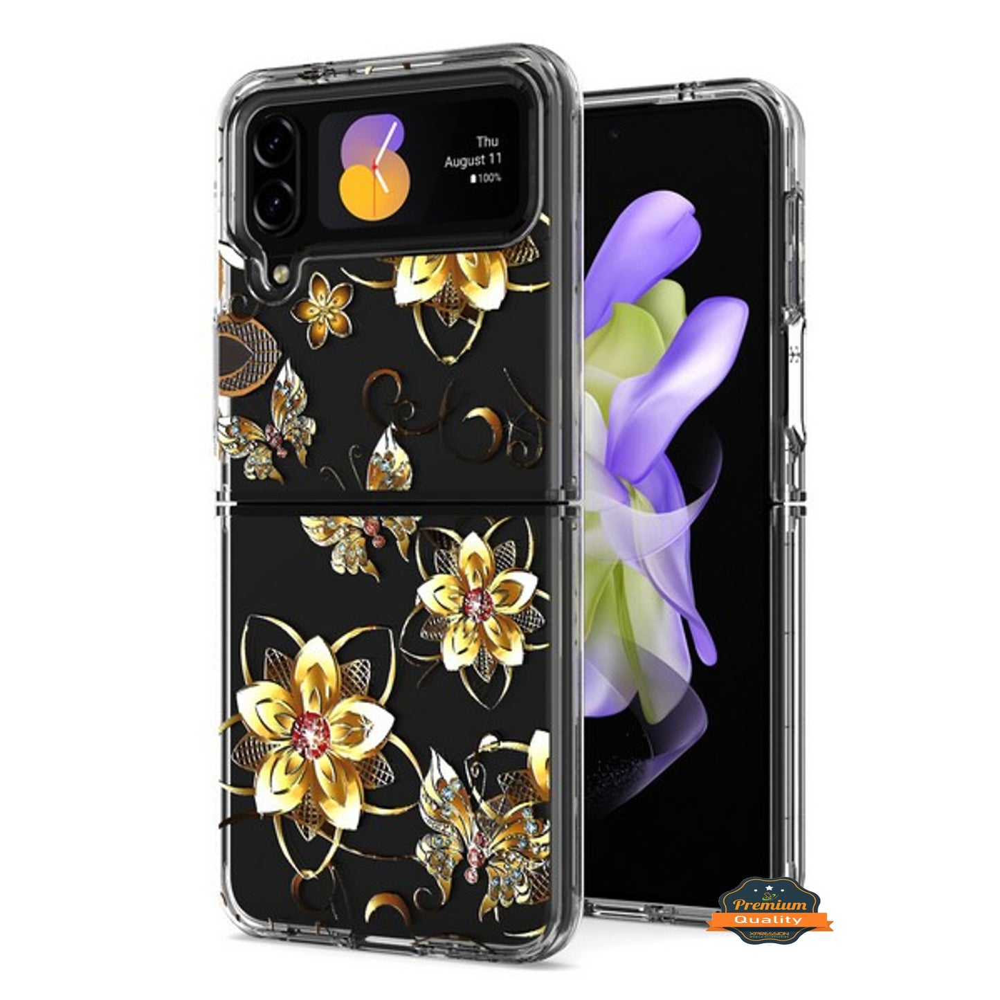 For Samsung Galaxy Z Flip 4 5G Hybrid Trendy Image Patterns Design Transparent Hard Back Shockproof TPU Rubber  Phone Case Cover