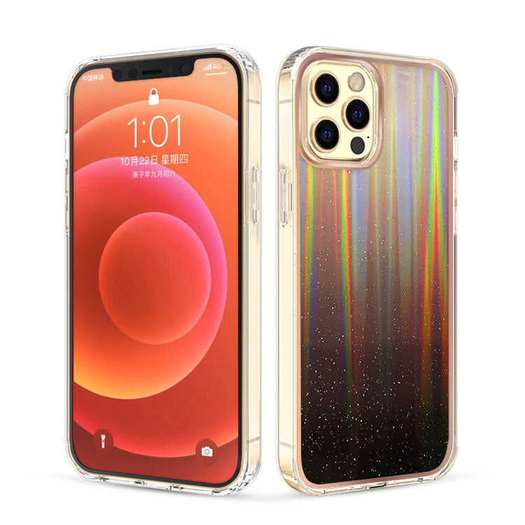 For Apple iPhone 11 (6.1") Two Tone Holographic Transparent Glitter Chrome Shockproof Hard PC Slim TPU  Phone Case Cover