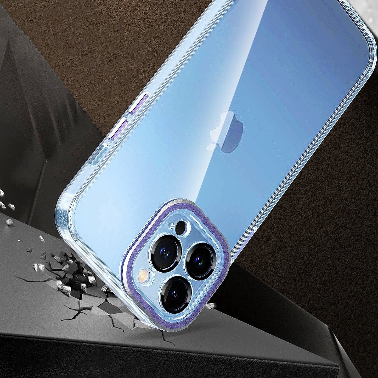 For Apple iPhone 11 (6.1") Transparent Clear Hybrid with Matching Metal Buttons and Camera Protection Hard PC + TPU  Phone Case Cover