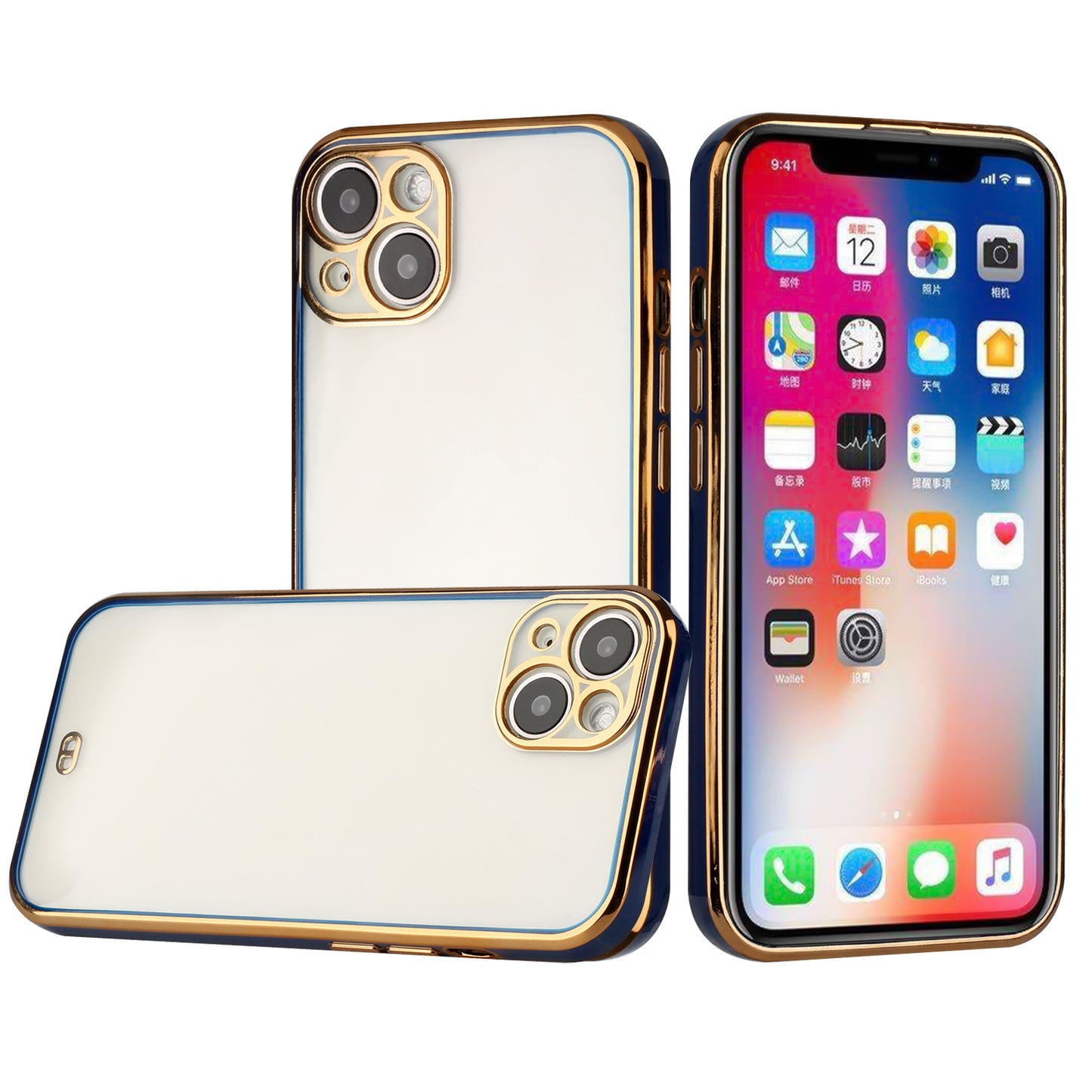 For Apple iPhone 12 Pro (6.1") Slim Hybrid Gold Plated Chrome Transparent Rubber Gummy Hard PC Thick TPU Protective  Phone Case Cover