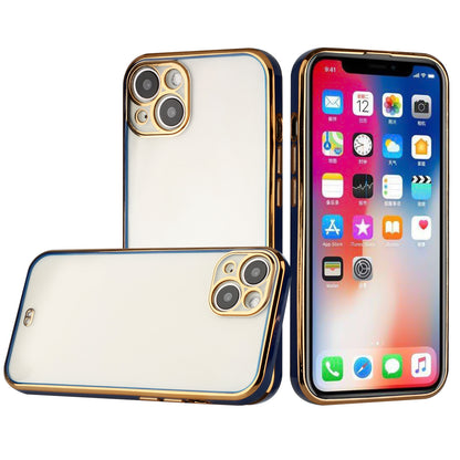 For Apple iPhone 13 Pro Max (6.7") Slim Hybrid Gold Plated Chrome Transparent Rubber Gummy Hard PC TPU Protective  Phone Case Cover