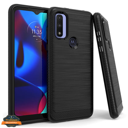 For Motorola Moto G Power 2022 (6.5") Armor Brushed Texture Rugged Carbon Fiber Design Shockproof Dual Layers Hard PC + TPU  Phone Case Cover