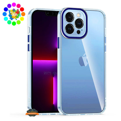 For Apple iPhone 11 (6.1") Transparent Clear Hybrid with Matching Metal Buttons and Camera Protection Hard PC + TPU  Phone Case Cover