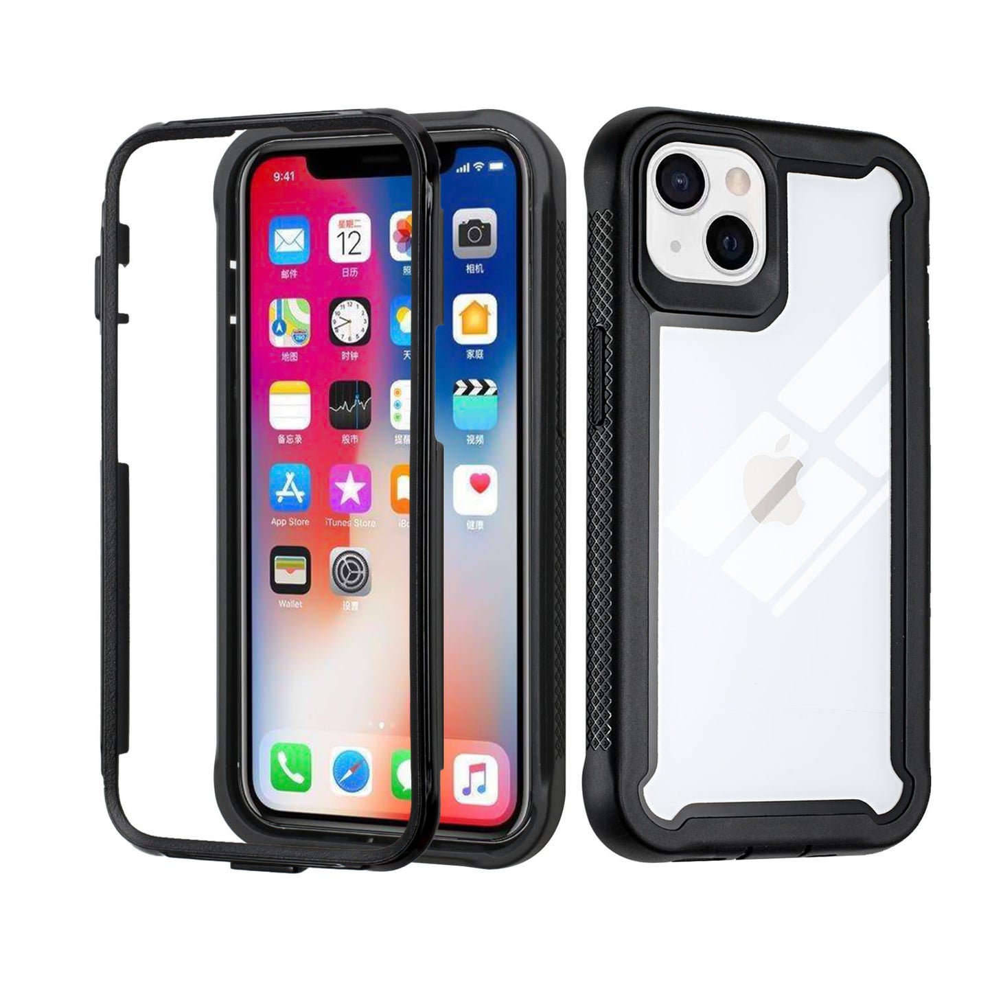 For Apple iPhone 13 Pro (6.1") Hybrid 3 in 1 Transparent Shockproof Full Body Frame Bumper Rugged Hard PC TPU Rubber Protective Heavy Duty  Phone Case Cover