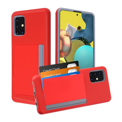 For Motorola Moto E /Moto E7 (2020) Credit Card Wallet Back Storage Invisible Pocket Dual Layer Hard PC TPU Hybrid Red Phone Case Cover