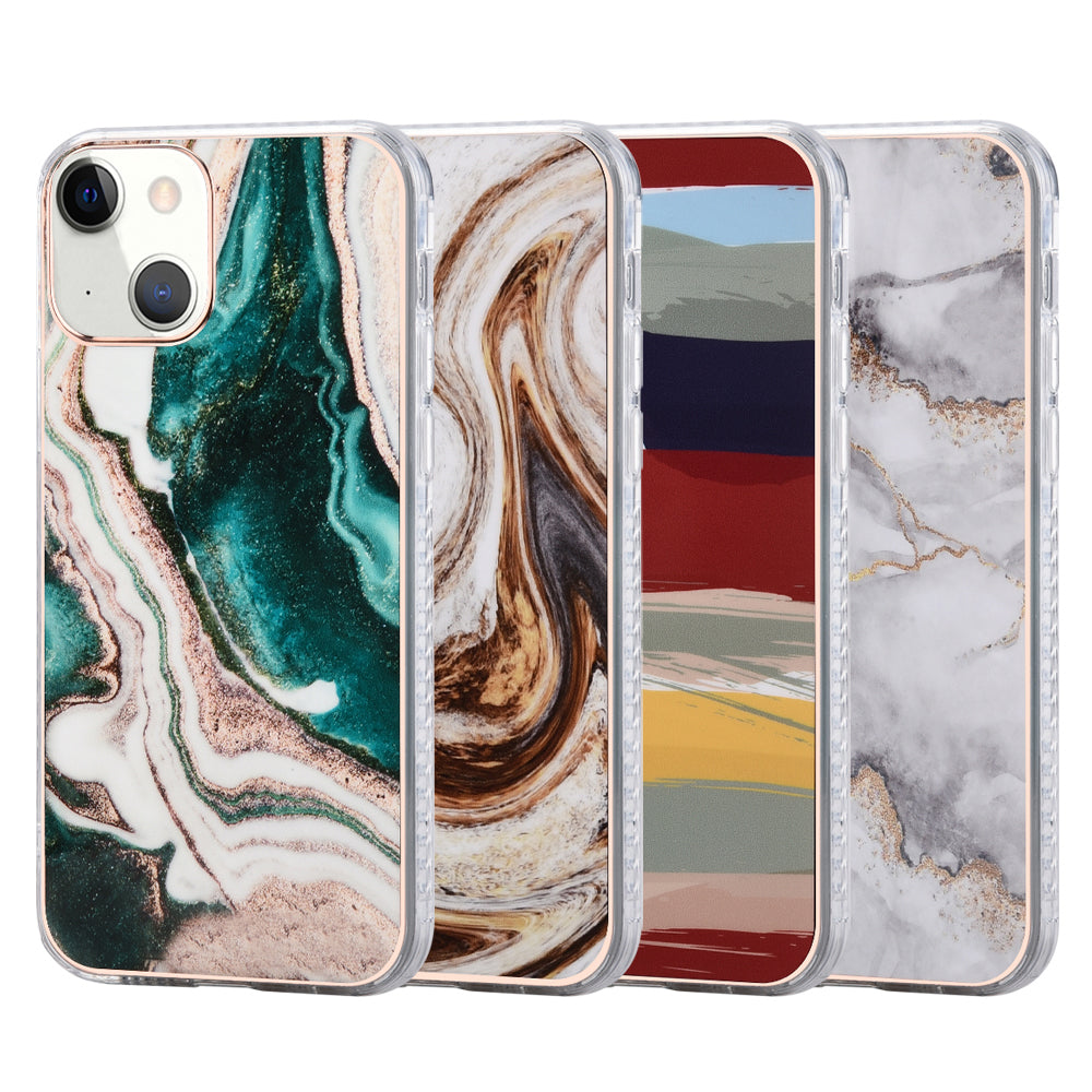 For Apple iPhone 13 /Pro Max Mini Fashion Marble Pattern IMD Design Gem Stone Hybrid Shockproof Bumper Rubber Slim Fit Hard PC  Phone Case Cover