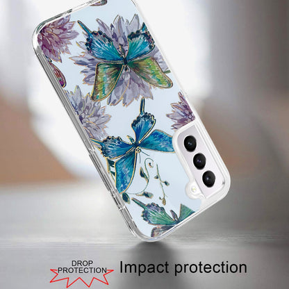 For Samsung Galaxy S22 Ultra Stylish Gold Layer Printing Design Hybrid Rubber TPU Hard PC Shockproof Armor Rugged Butterfly Floral Phone Case Cover