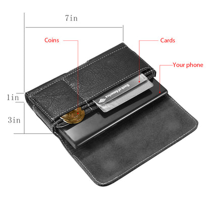 For Samsung Galaxy A23 5G Universal Horizontal Cell Phone Leather Pouch Holster Carrying Case with Credit Card Slots & Belt Clip Loop Cover [Black]