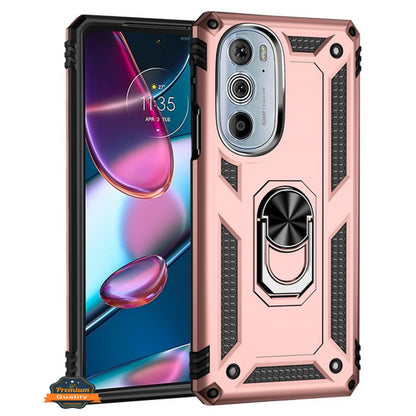 For Motorola Edge 2022 Shockproof Hybrid Dual Layer PC + TPU with Ring Stand Metal Kickstand Heavy Duty Armor Shell  Phone Case Cover