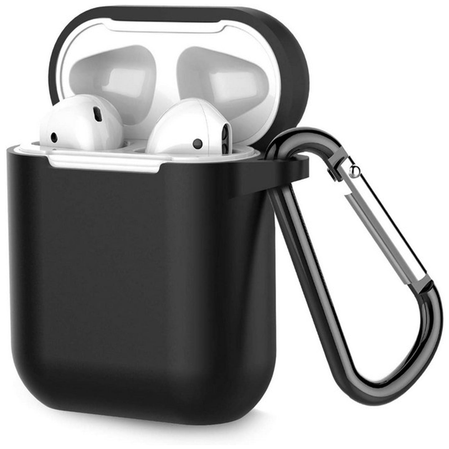 For Apple AirPods 2 & 1 Full Protective Silicone TPU Skin Accessories with Keychain [Front LED Visible] Hybrid Shockproof Black