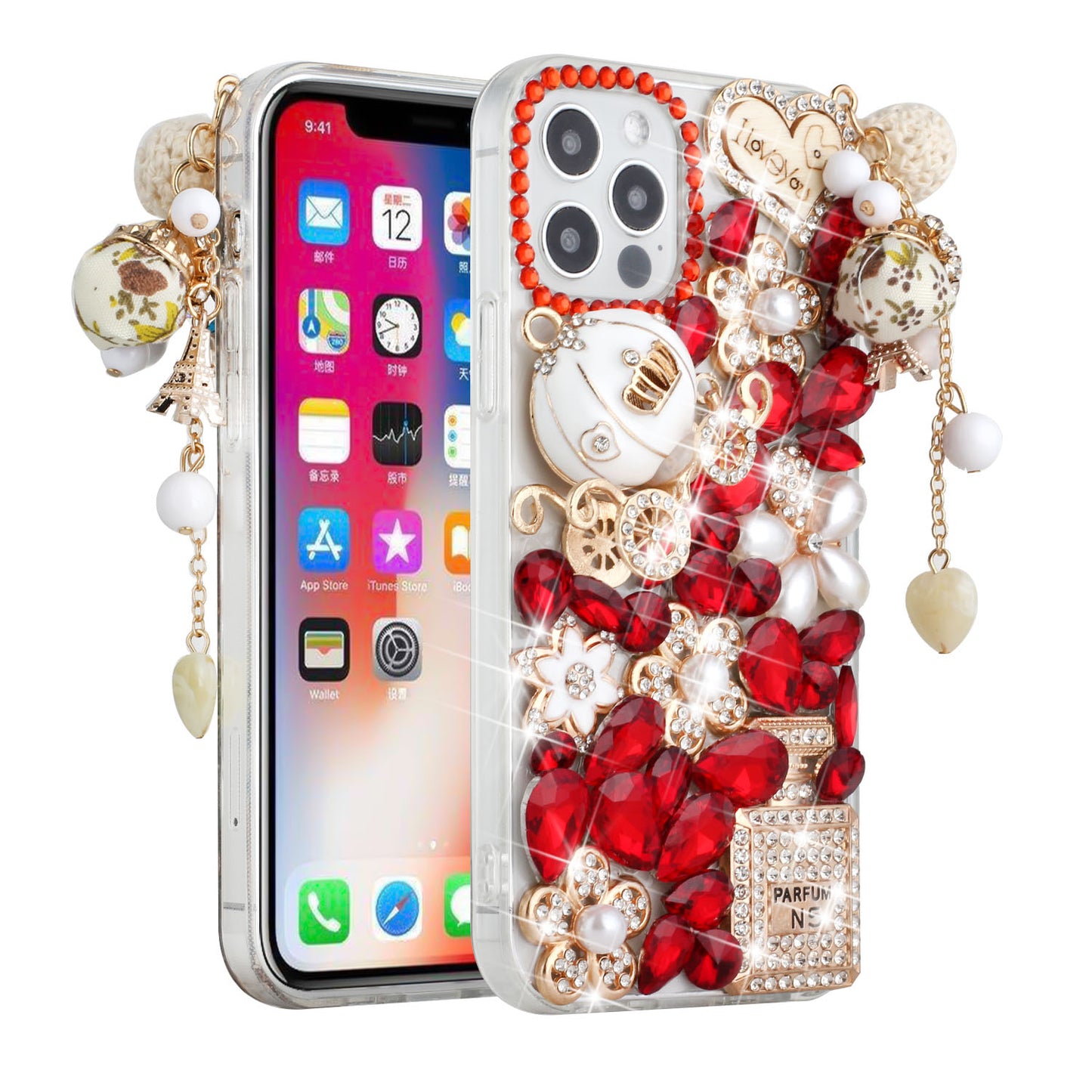 For Apple iPhone 13 Pro Max 6.7" Bling Crystal 3D Full Diamonds Luxury Sparkle Rhinestone Hybrid Protective  Phone Case Cover