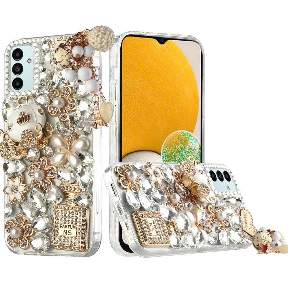 For Samsung Galaxy S21 Luxury Bling Clear Crystal 3D Full Diamonds Luxury Sparkle Rhinestone Hybrid Protective Ultimate Multi Ornament White Phone Case Cover