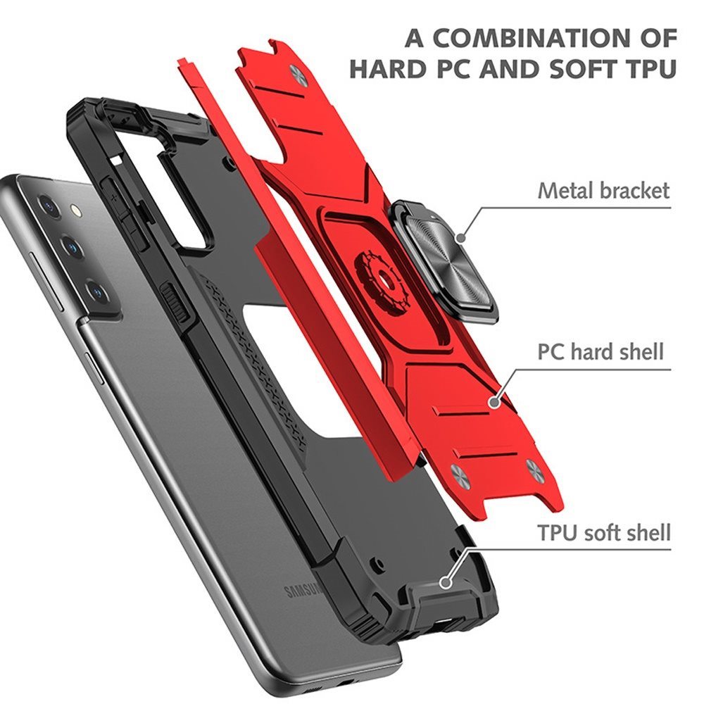 For Samsung Galaxy A42 5G Armor Stand Hybrid with Ring Holder Kickstand Shockproof Heavy-Duty Durable Rugged Dual Layer Red Phone Case Cover