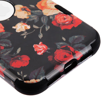 For Apple iPhone 11 Pro Hybrid Three Layer Hard PC Shockproof Heavy Duty TPU Rubber Anti-Drop Red and White Roses Phone Case Cover