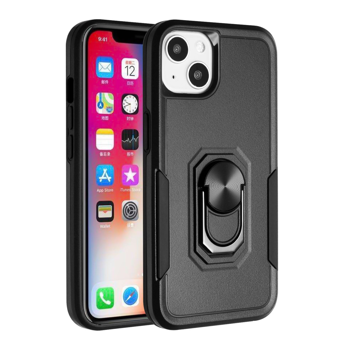 For Apple iPhone 11 (6.1") Hybrid Rugged Hard Drop-Proof 3 Layer Protection Military Grade Armor with Metal Ring Stand  Phone Case Cover