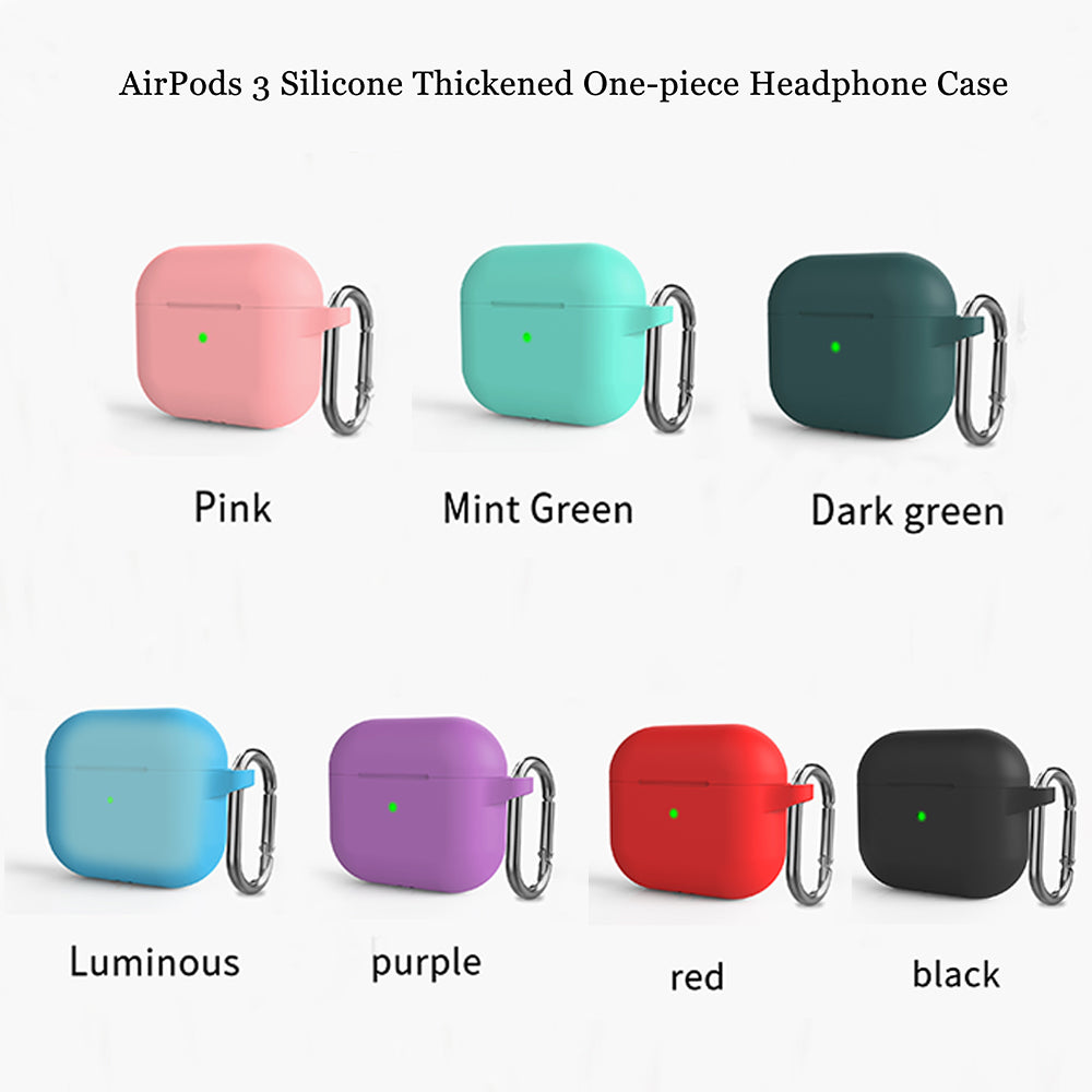 For Apple AirPods Series 3 Thick Silicone Skin Rubber Soft TPU with Attached Topper & Keychain Hook Anti-Lost Dust-Proof & Shock Resistant  Phone Case Cover