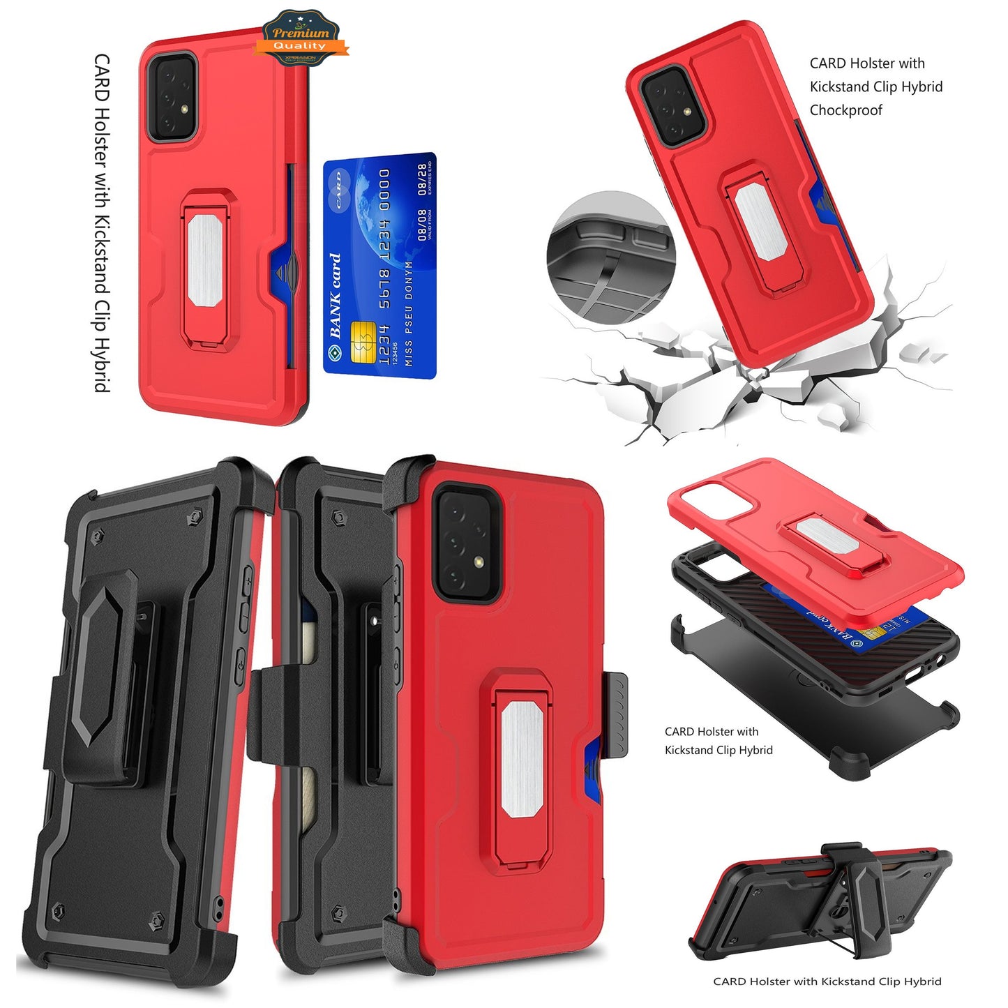 For Samsung Galaxy A12 5G Armor Belt Clip with Credit Card Holder, Holster, Kickstand Protective Full Body Heavy Duty Hybrid  Phone Case Cover