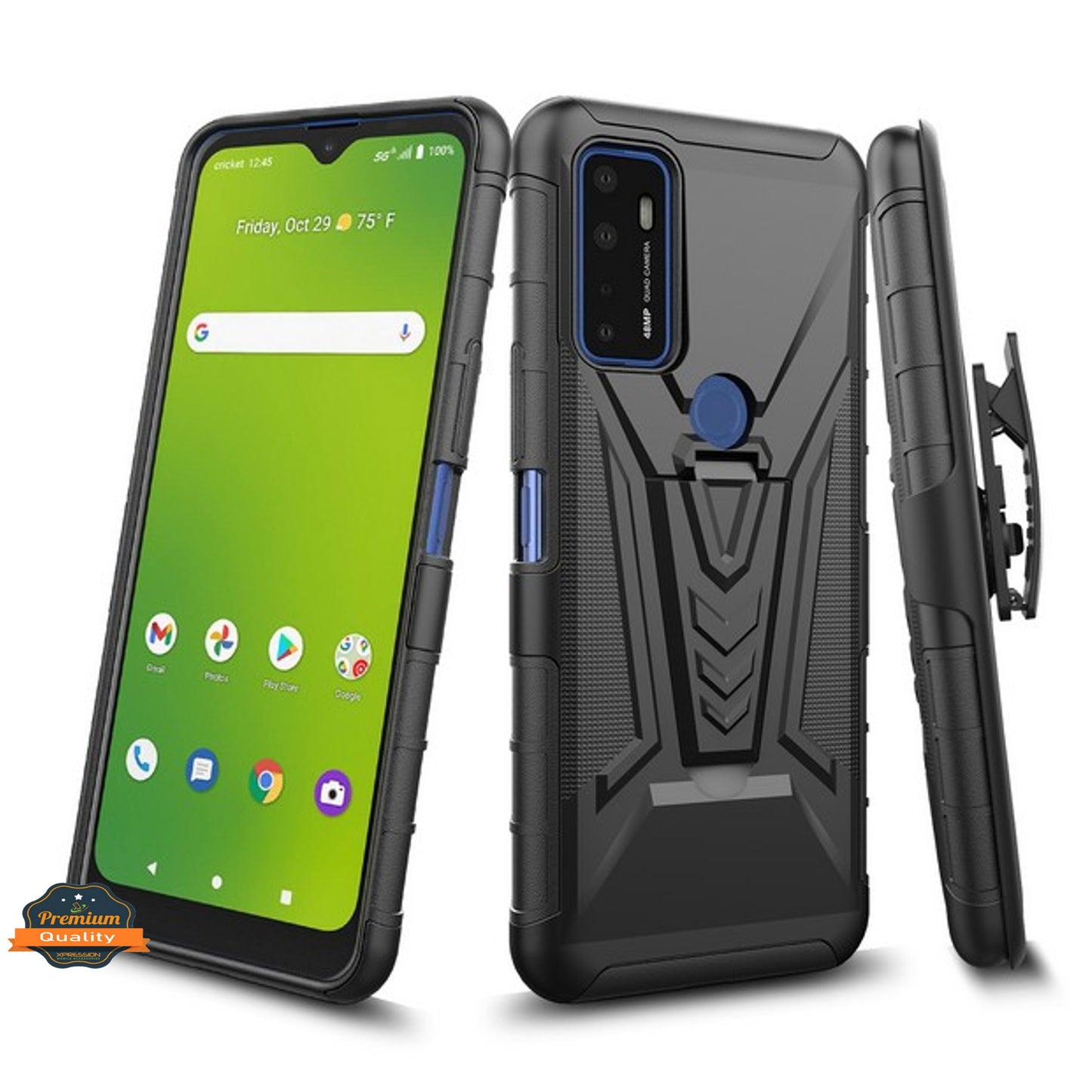 For AT&T Radiant Max 5G Hybrid Armor Kickstand with Swivel Belt Clip Holster Heavy Duty 3 in 1 Defender Shockproof Rugged  Phone Case Cover