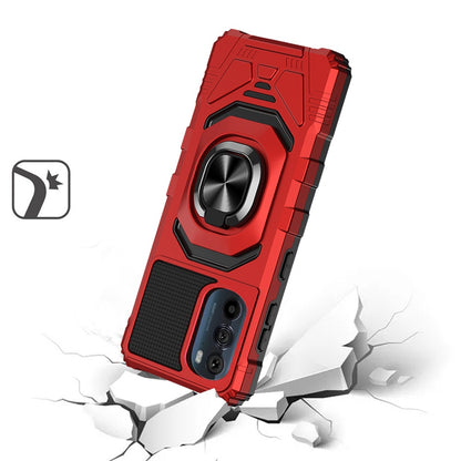 For Motorola Edge+ 2022 /Edge Plus Hybrid 2in1 with Rotate Magnetic Ring Stand Kickstand, Rugged Shockproof Protective Red Phone Case Cover