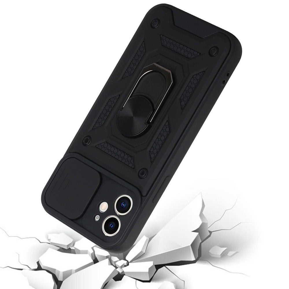 For Apple iPhone 11 (6.1") Hybrid Cases with Slide Camera Lens Cover and Ring Holder Kickstand Rugged Dual Layer Hard  Phone Case Cover