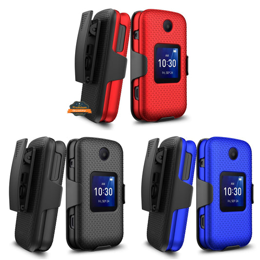 For TCL Flip Pro Hybrid Armor Holster with Swivel Belt Clip Heavy Duty 3 in 1 Defender Full Protective Shockproof Rugged  Phone Case Cover