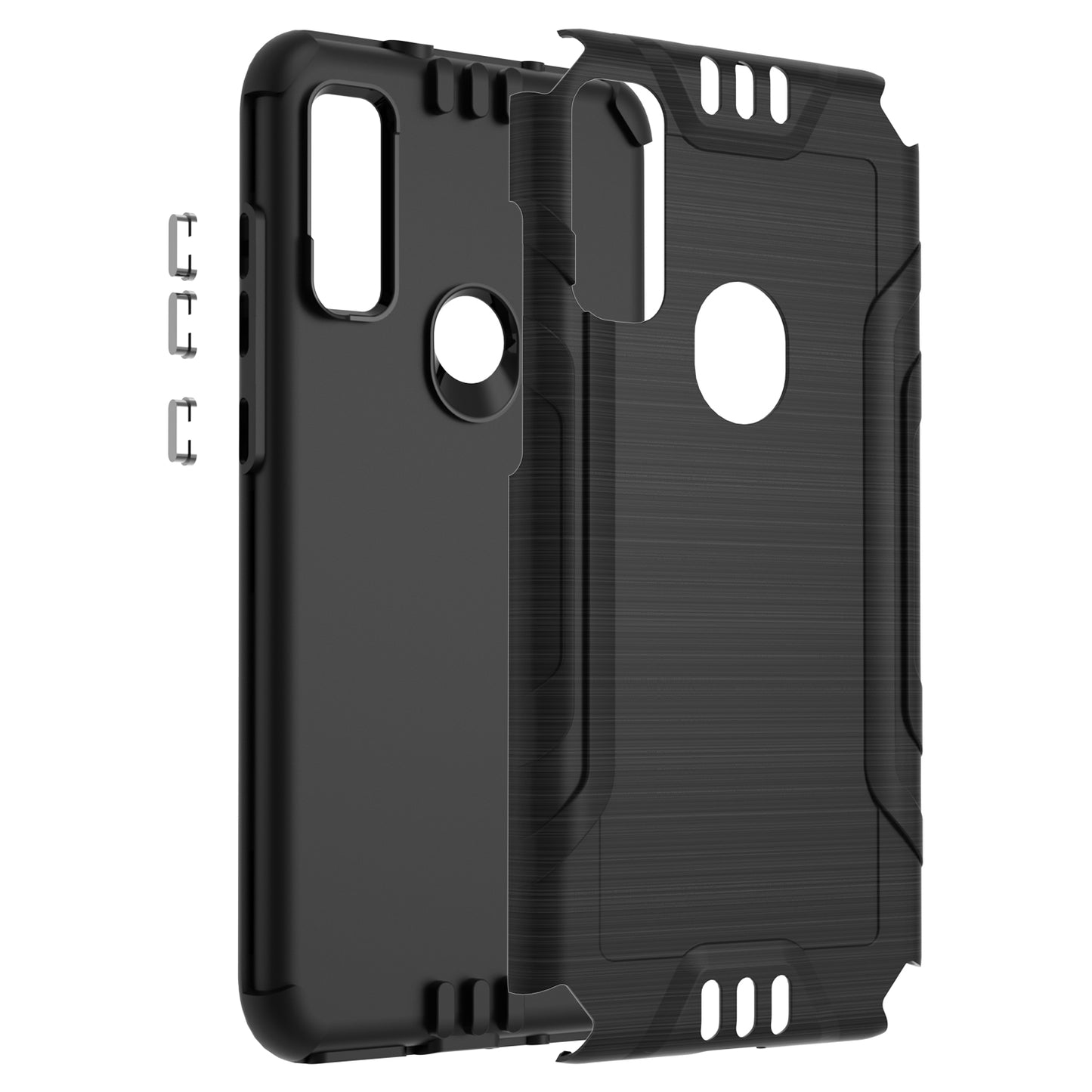 For AT&T Maestro 3 Hybrid Dual Layer Slim Defender Armor Tuff Metallic Brush Texture Shockproof Hard PC + TPU Rubber  Phone Case Cover