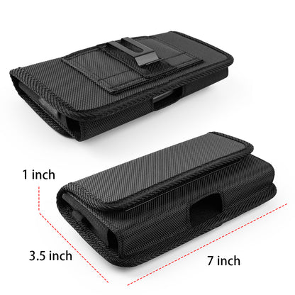 For Universal Horizontal Cell Phone Nylon Pouch Holster with Belt Clip and Credit Card Slots 7" Fit Apple iPhone 13 Pro Max/12 Pro Max/11 Pro Max, Galaxy Note 20 Black Phone Case Cover