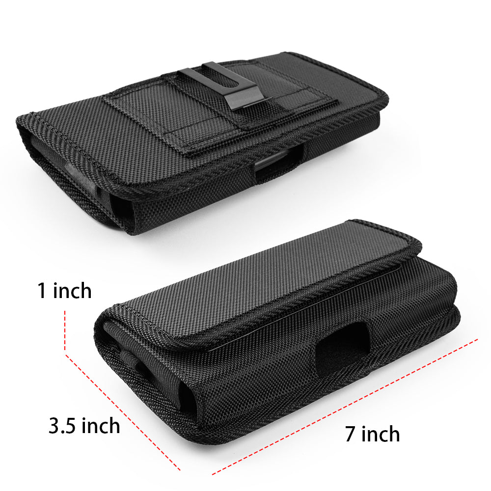 Universal Horizontal Cell Phone Case Nylon Holster Carrying Pouch with Belt Clip and 2 Card Slots fit Large Devices 7" For Apple iPhone 11 Pro Max [Black]