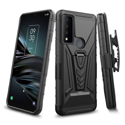 For TCL 30 XE 5G Combo 3in1 Rugged Swivel Belt Clip Holster Heavy Duty Tuff Hybrid Armor Rubber TPU with Kickstand Stand  Phone Case Cover